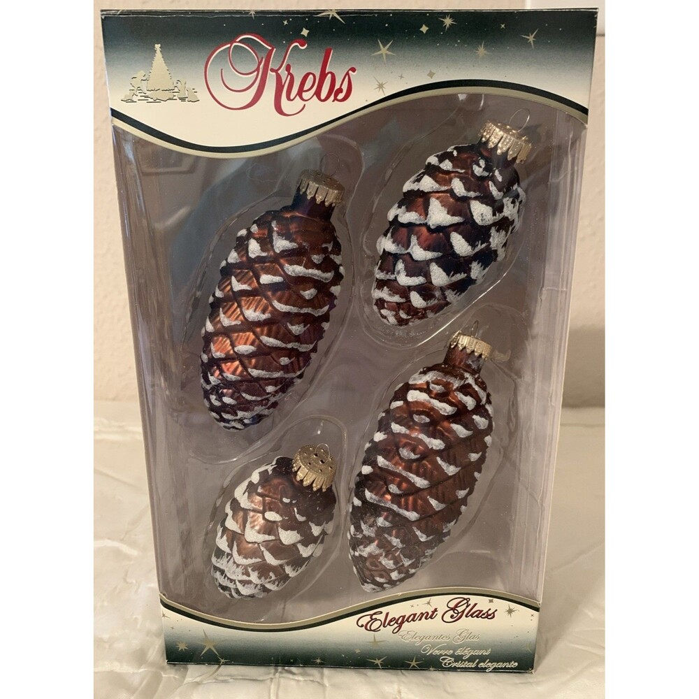 Vintage Krebs Glass Pine Cones Christmas Ornaments Lot Of 4